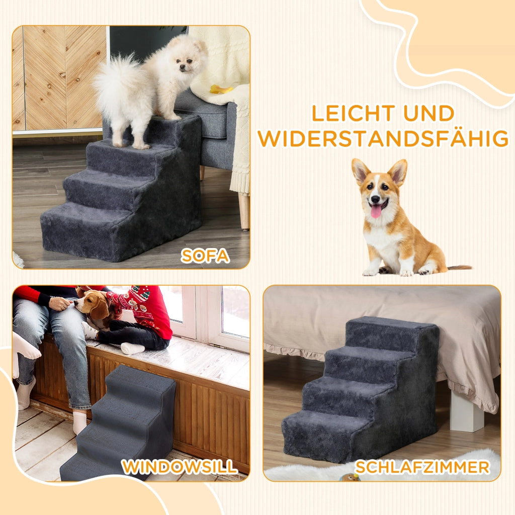 Scala per Cani 4 Gradini Copertura Rimovibile ¨C zephmum ¨C Grigio Scuro 44 cm