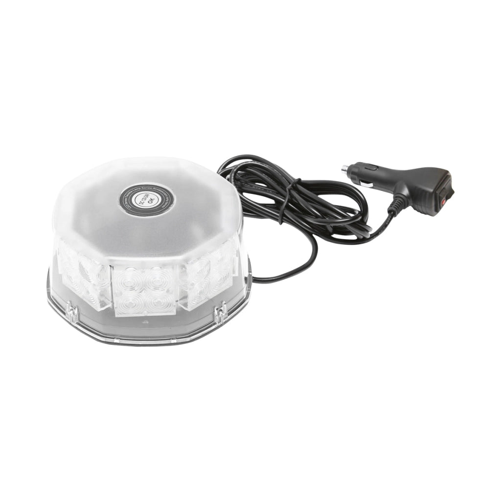 Lampeggiante rotondo di segnalazione con 32 zone LED SMD, luce gialla, base magnetica, interruttore ON/OFF con indicatore luminoso, 12V/24V Breckner Germany