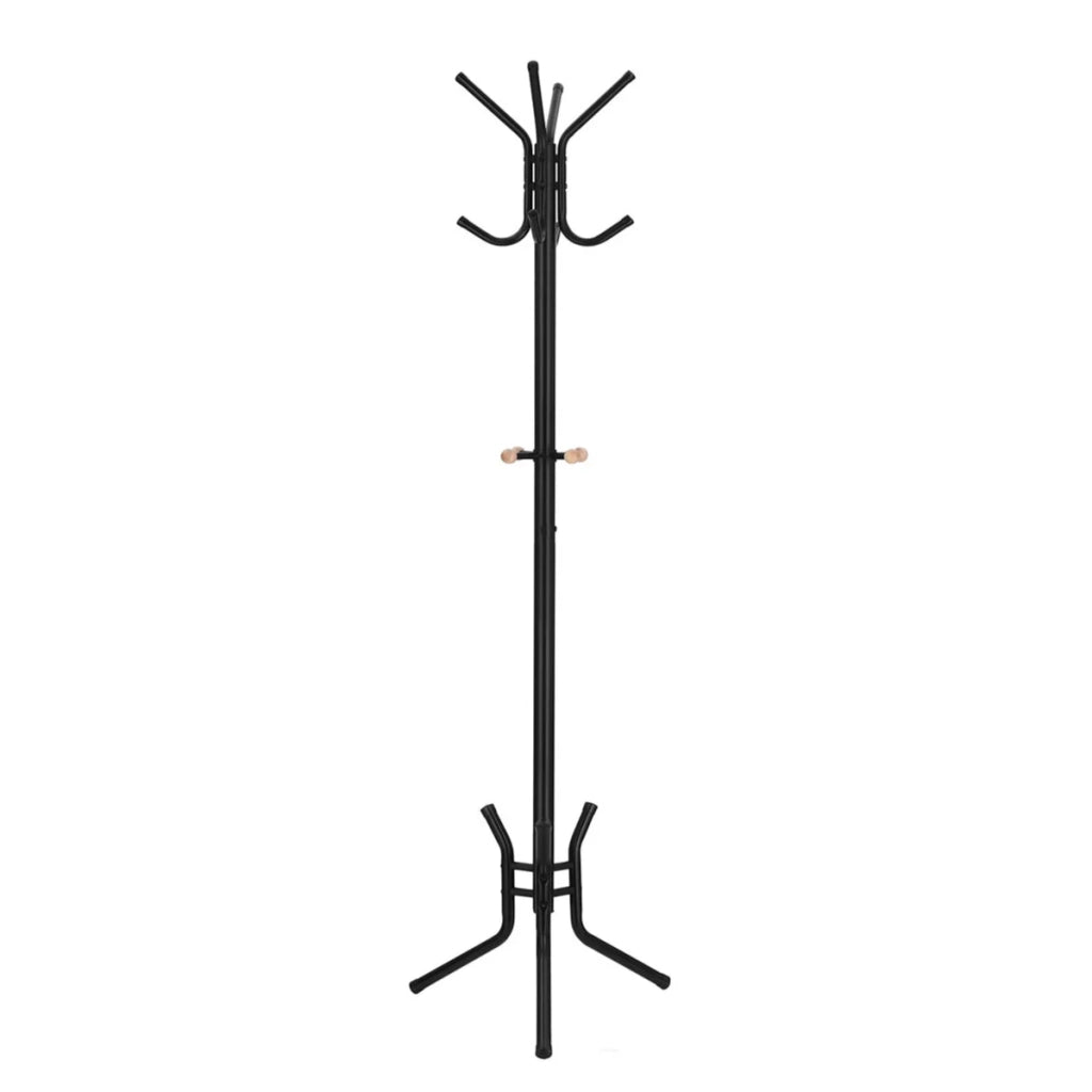 Appendiabiti da terra Parrot altezza 176 cm 12 ganci in tubo di ferro per ingresso camera spogliatoio ufficio nero 12_0003192