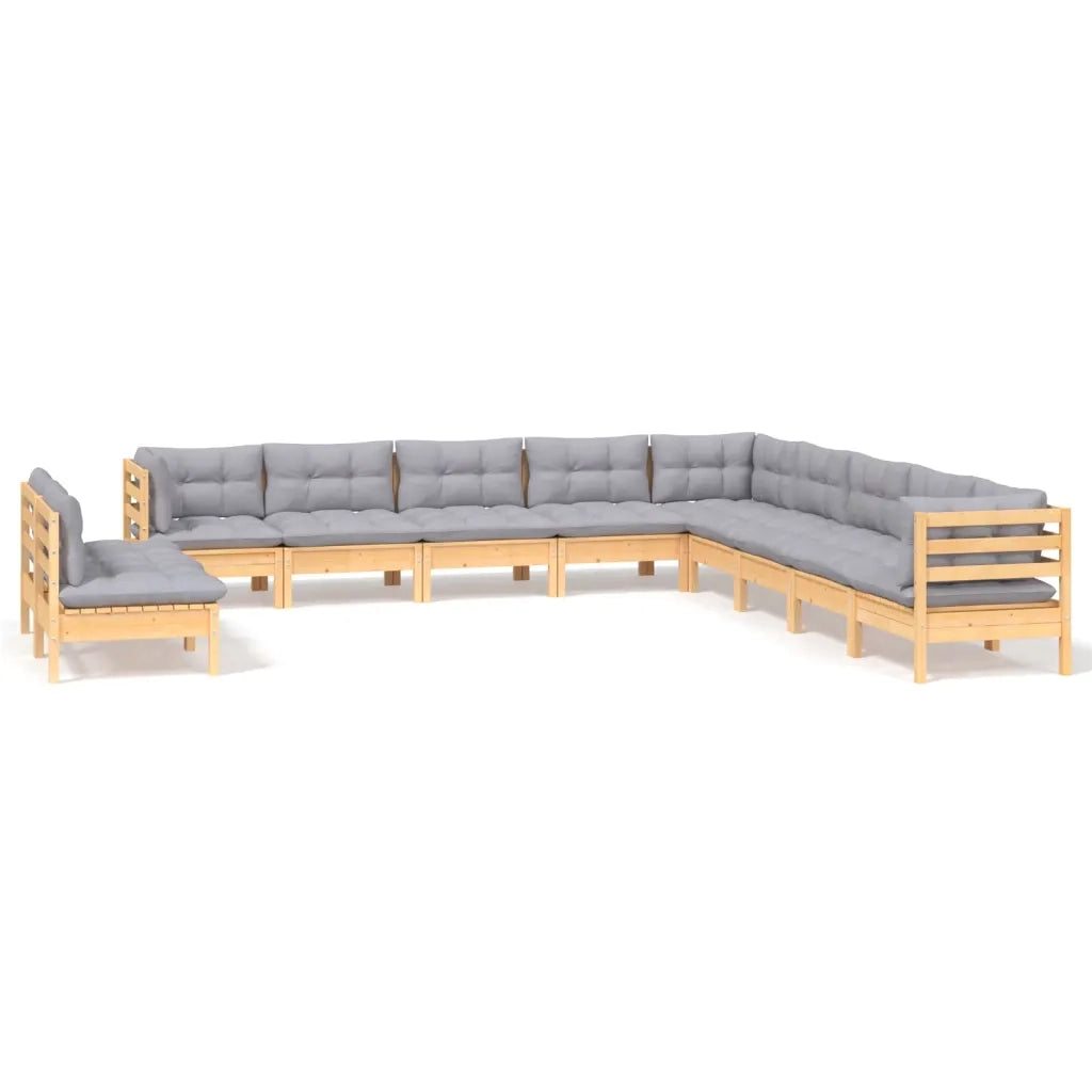 Set Divani da Giardino 11 pz con Cuscini Grigi Massello di Pino 3096850