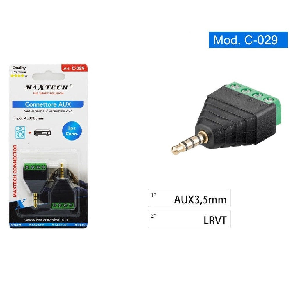 Trade Shop - Set 2pz Connettore Aux 3,5 Mm A 4 Poli Pin Terminale A Vite Stereo Audio C-029 -
