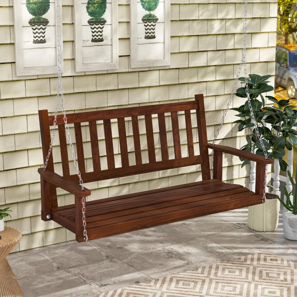 Altalena in legno per 3 persone con portata 363kg catene regolabili di 173cm, Sedia a dondolo 168x65x63cm Marrone-Dondoli