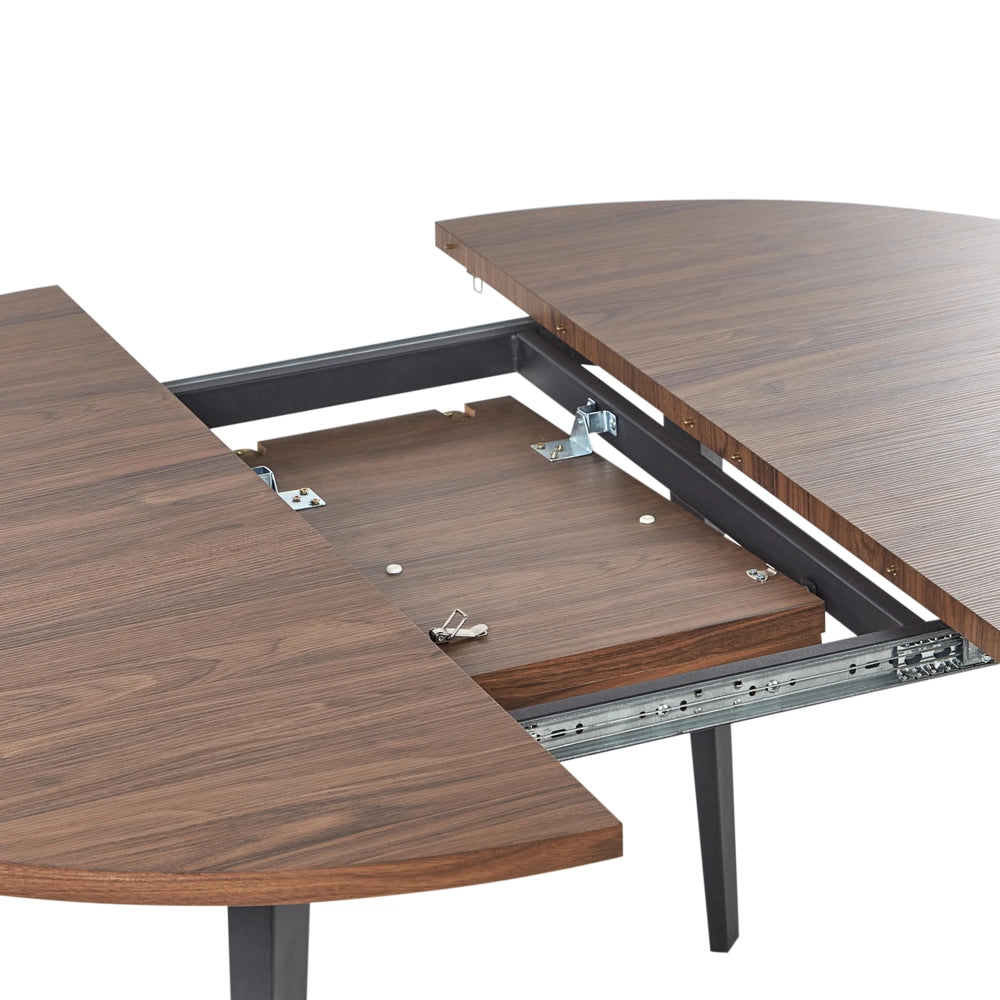 Tavolo da pranzo allungabile rotondo 120/150 x 120 cm Piano in MDF gambe in metallo nero legno scuro stile moderno