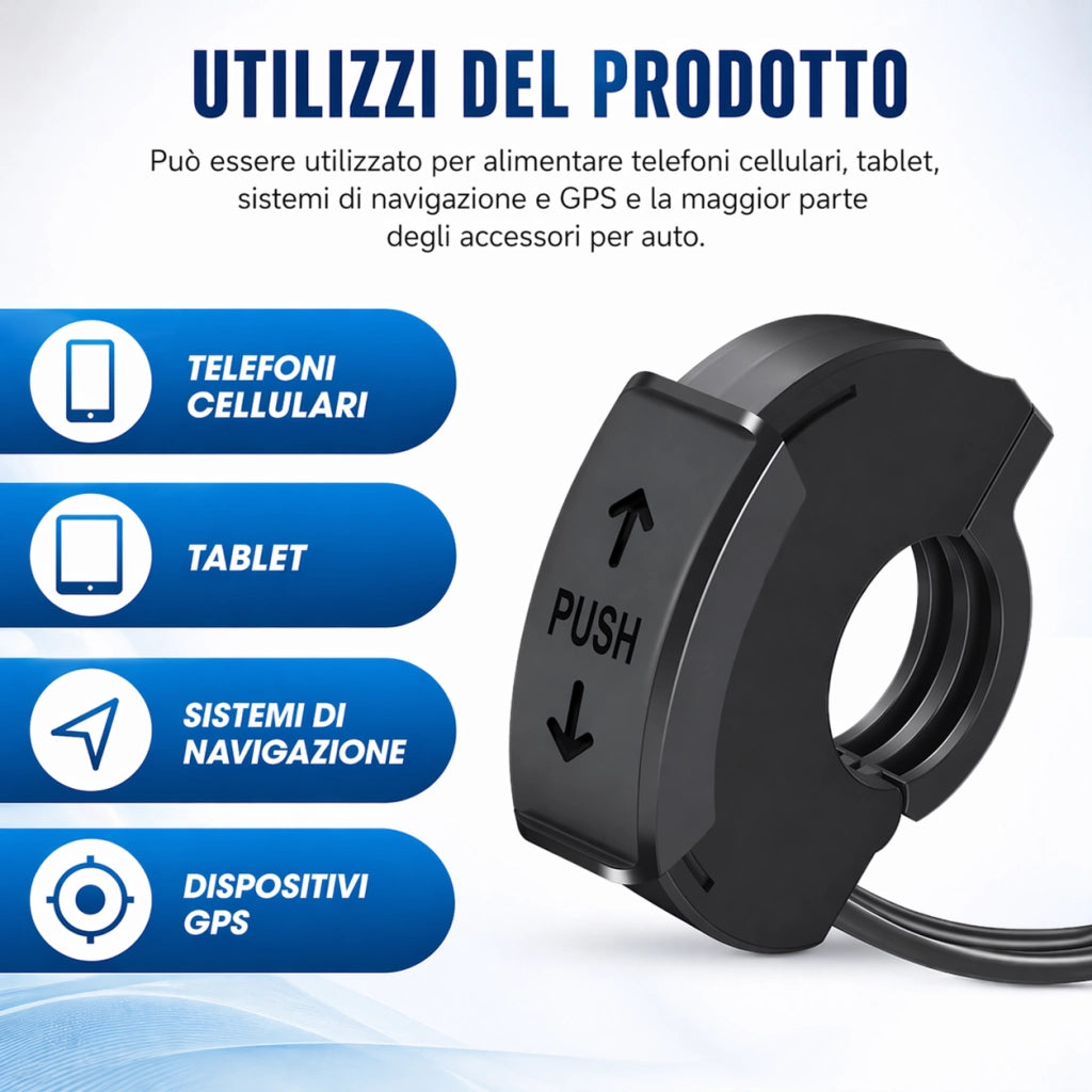 Caricatore USB Moto 48W QC3.0 PD3.0 Impermeabile IP65 con Presa USB-C 17644-2