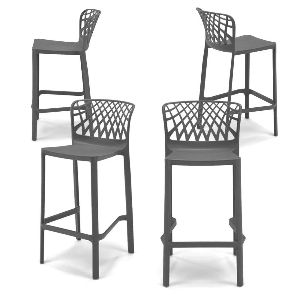 Set 4 Sgabelli Grigio Metal in polipropilene ARKO con poggiapiedi H75, MADE IN ITALY, resistente ai raggi UV, design moderno, ideale per sala da pranzo, cucina, bar, ristoranti o giardino