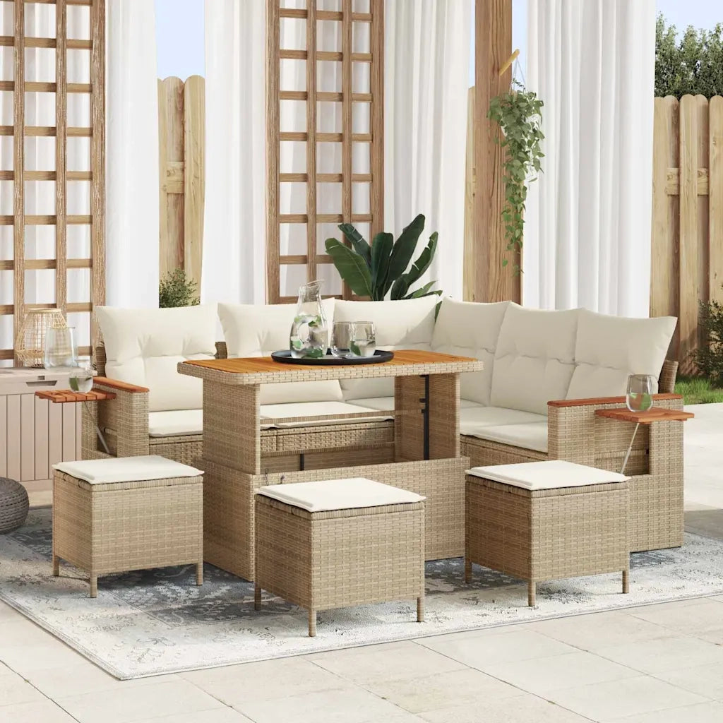 Set Divano da Giardino 9 pcs Beige polyrattan