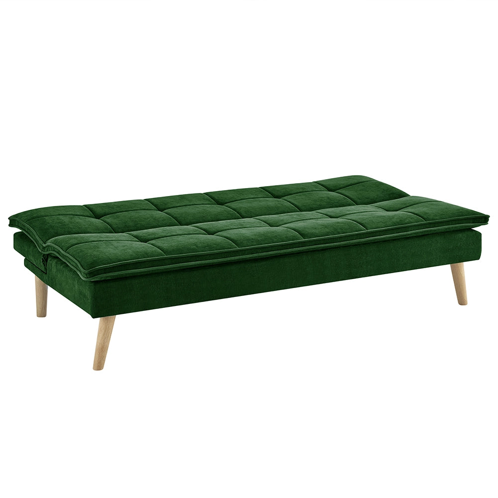 Divano Letto Reclinabile 3 Posti Ergonomico in Tessuto Verde con Gambe in Legno