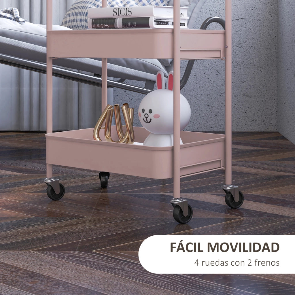 Carrello con 3 Cestini ¨C Zephmum ¨C Grigio Rosa Acciaio 45x30.6x79 cm