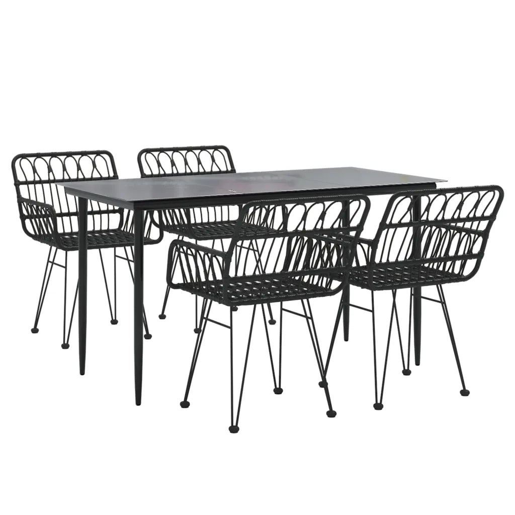 Set da Pranzo da Giardino 5 pz | Set Salotto da Giardino Nero in Polyrattan