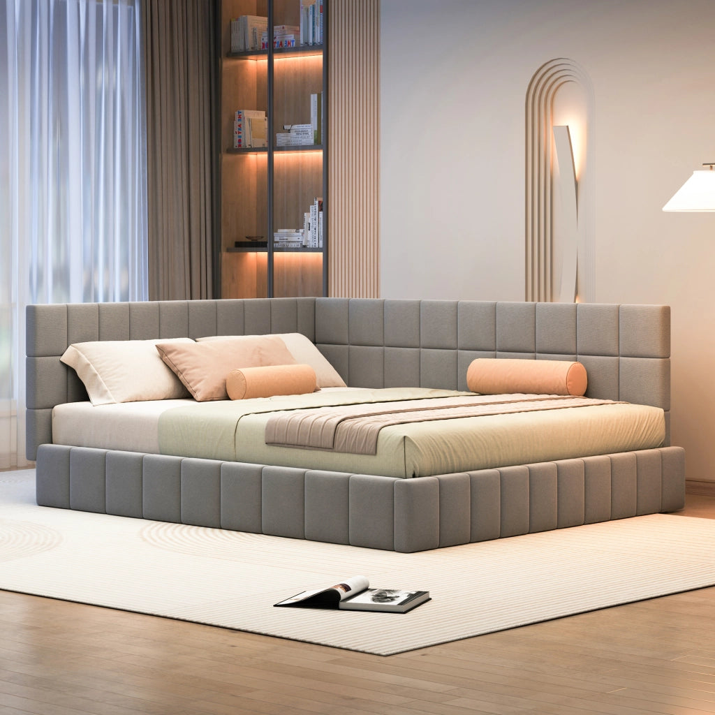 Letto imbottito multifunzione in velluto grigio 160x200 cm