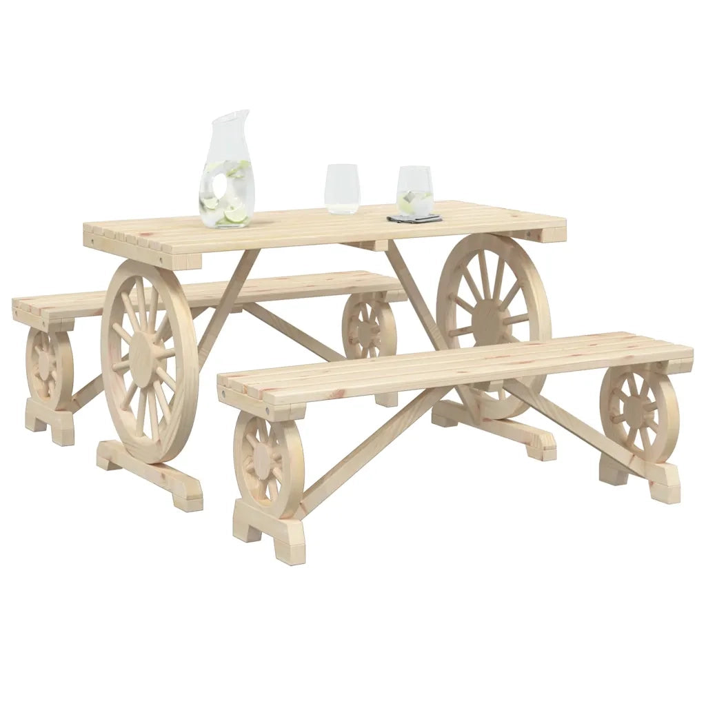 Set da Pranzo da Giardino 3 pz in Legno Massello di Abete