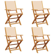 Sedie da Giardino Pieghevoli 4 pz | Sedie da Esterno Beige Tessuto e Legno Massello