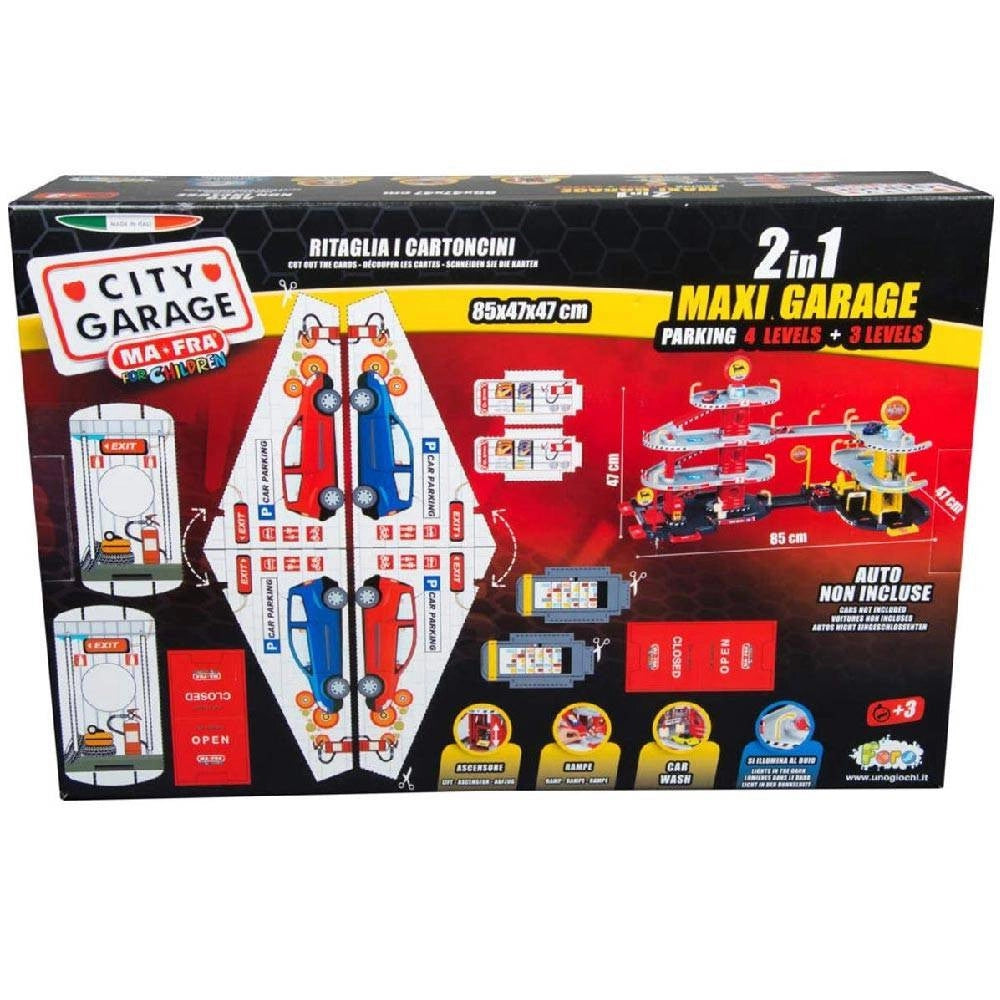Trade Shop - Maxi Garage 3 Livelli 2 In 1 Con Parcheggio Ascensore Rampe Pitstop E Carwash -