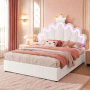 DESMIU Letto Matrimoniale 140 × 200 cm con 2 Cassetti, LED Regolabile e Testiera Regolabile, senza Materasso