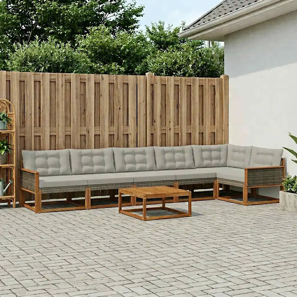 Set di divani da esterno 7 pcs Naturale e Grigio Chiaro