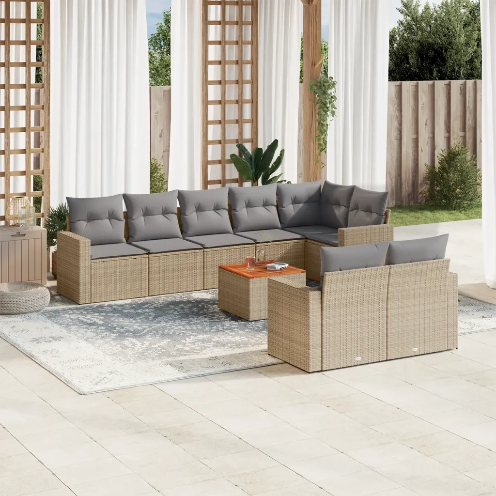 Set Divano da Giardino 9 pz con Cuscini Beige Misto Polyrattancod mxl 89175