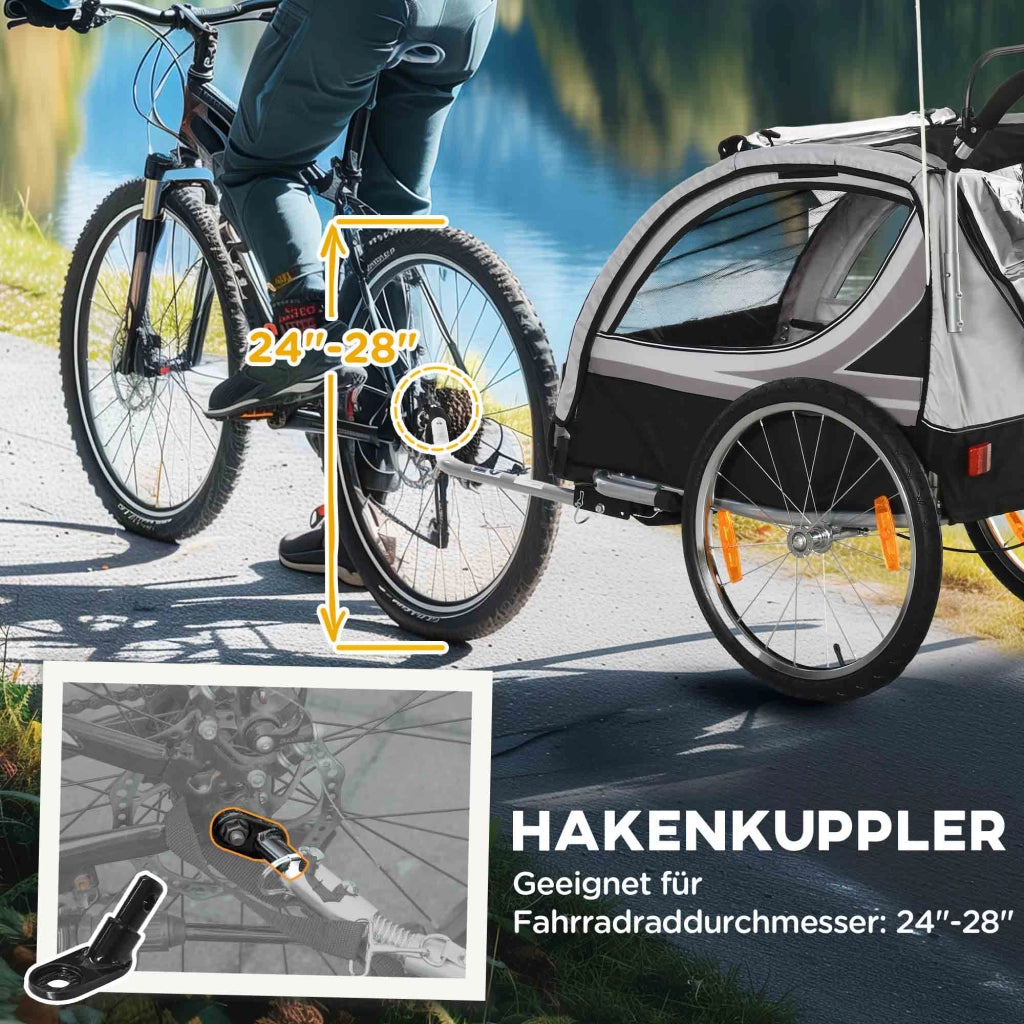 Carrello per bambini, passeggino, con freni, pieghevole, per 2 bambini ¨C zephmum ¨C Grigio/Nero