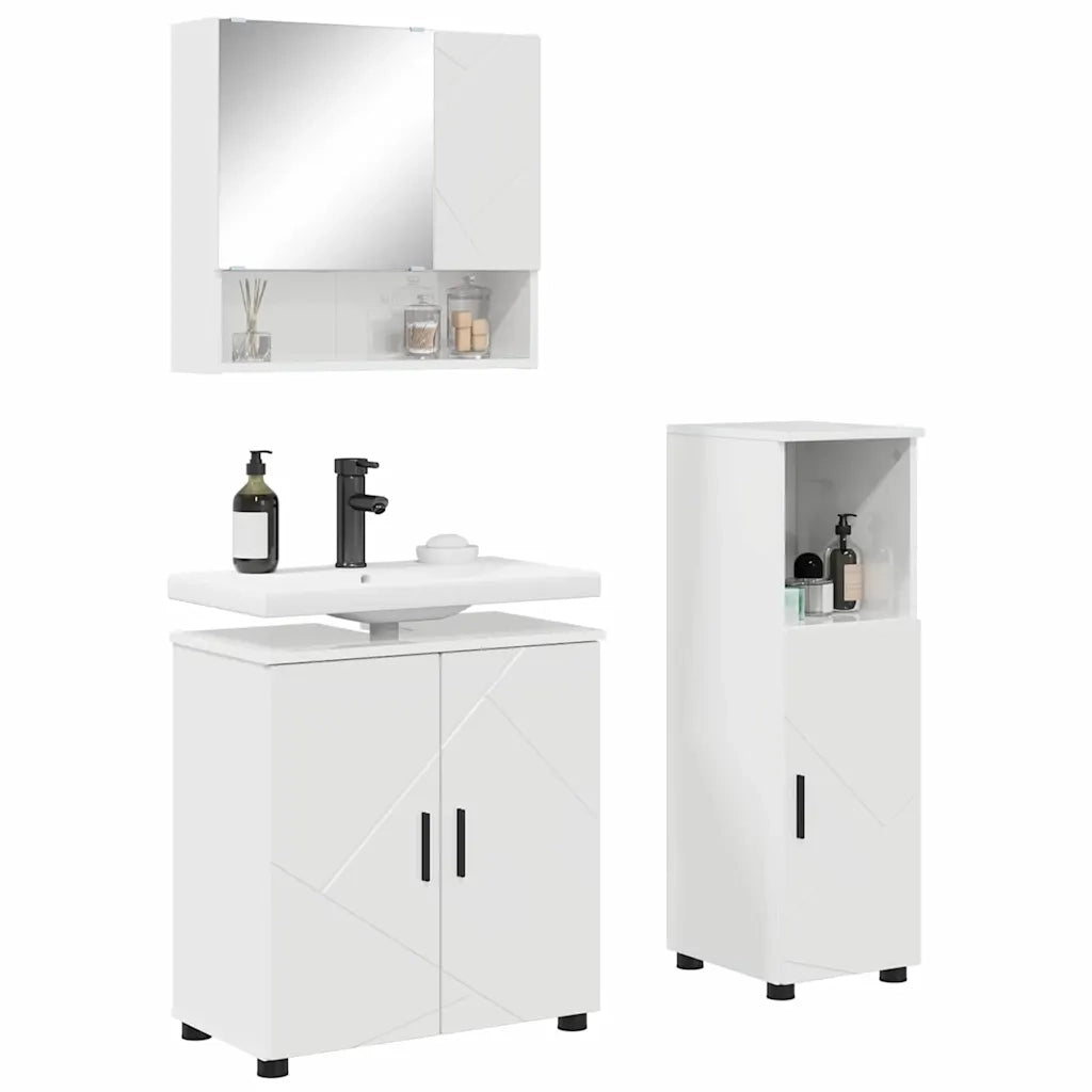 Set di mobili per il bagno con porta 3 pcs Bianco Lucido