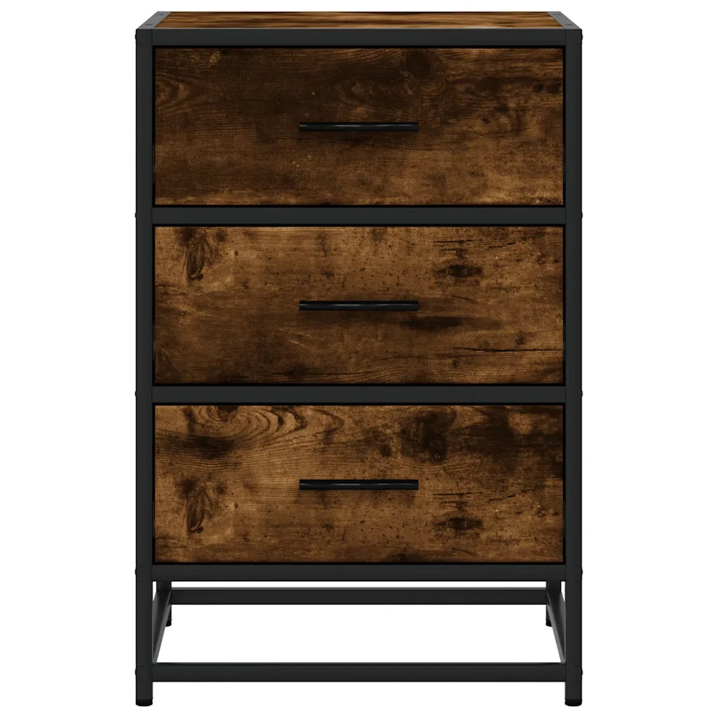 Comodino | Armadio da Notte | Mobiletto da notte Rovere Fumo 40x34,5x60 cm Legno Multistrato e Metallo