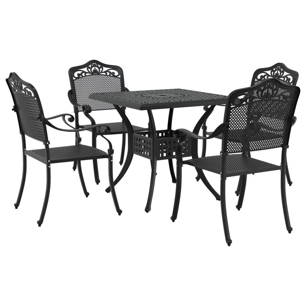 Set da pranzo da giardino 5 pezzi in alluminio fuso nero