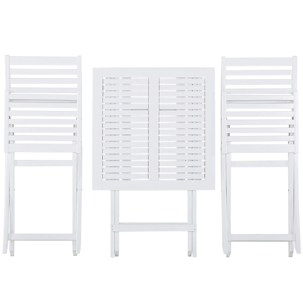 Set da bistrot 3 pezzi in legno massello di acacia bianco cuscini gialli a doghe pieghevoli design scandinavo moderno