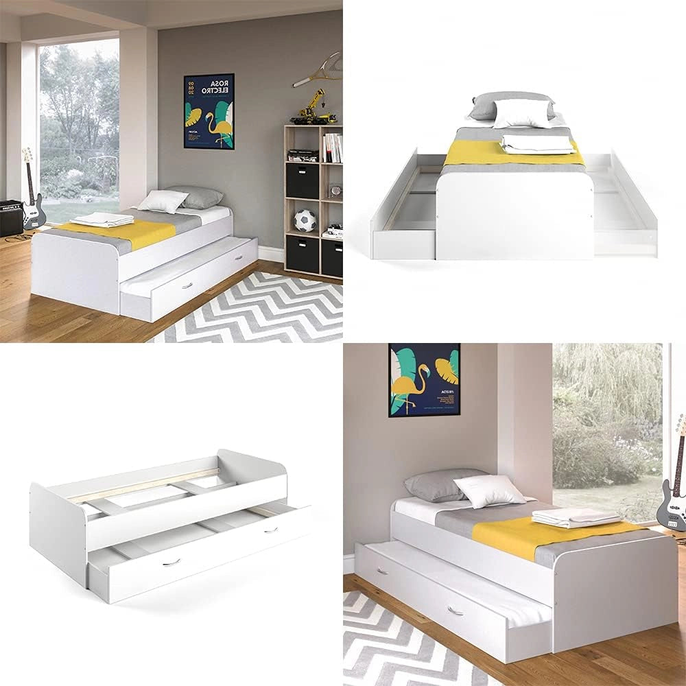 Letto per bambini Enzo, Bianco, 90x200 cm, estendibile su entrambi i lati come letto aggiuntivo per adolescenti