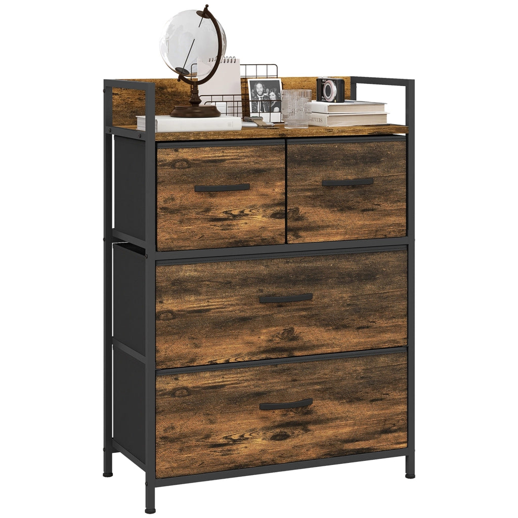 Cassettiera 4 cassetti tessuto ¨C Xylo ¨C design industriale metallo acciaio nero marrone 60x29x85cm
