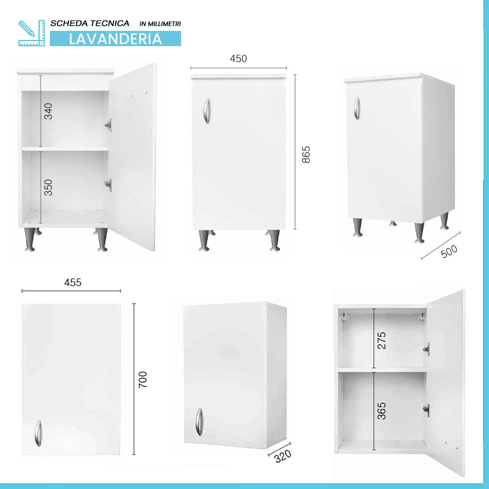Set lavanderia con lavatoio base e pensile in legno bianco Fedra