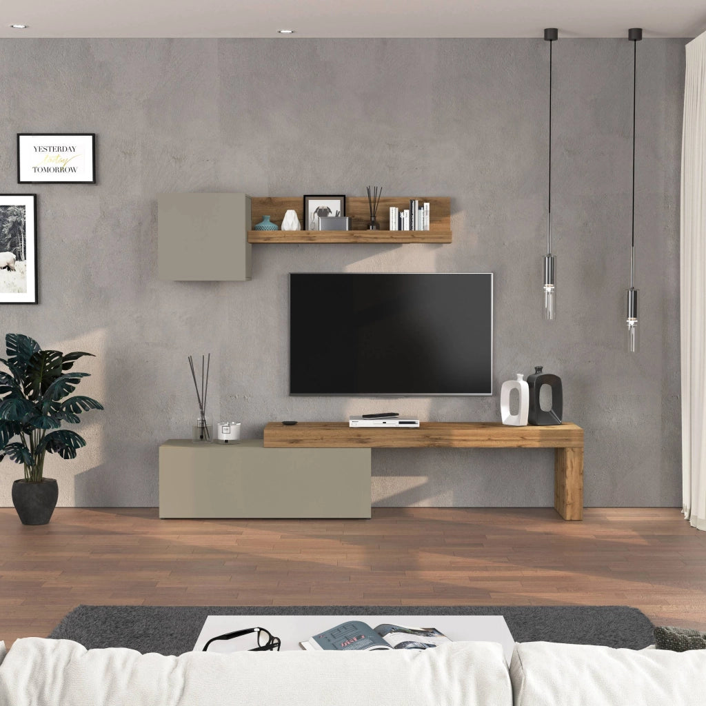 WHOUS Parete attrezzata Chronos set soggiorno tortora opaco e rovere 180/290x40 cm