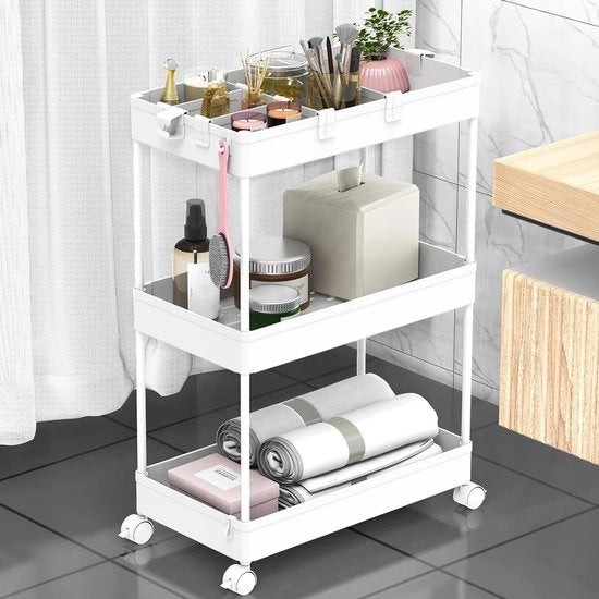 Carrello di Stoccaggio Inserribile con 3 Livelli - Carrello Rotante Mobili per Bagno, Cucina e Ufficio