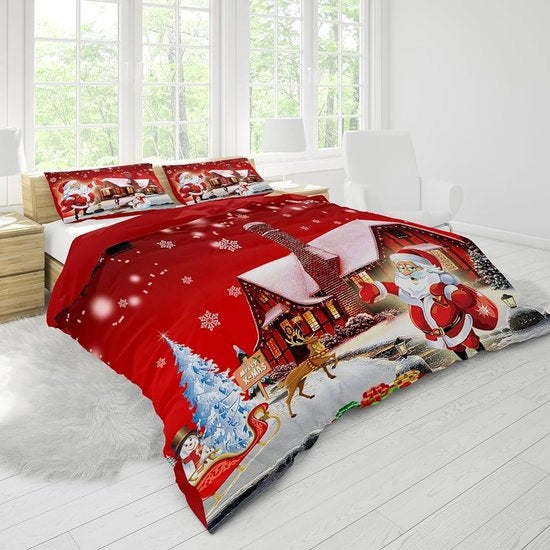 Decorazione per Letto di Natale 240x220 cm - Festa di Natale Allegra - Microfibra - Giallo