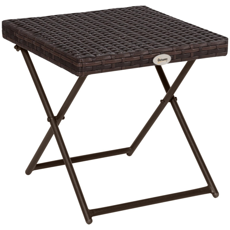 OKWISH Tavolino da Giardino Pieghevole con Piano Quadrato, in Polyrattan, per Balcone e Terrazza, Marrone, 40×40×40 cm