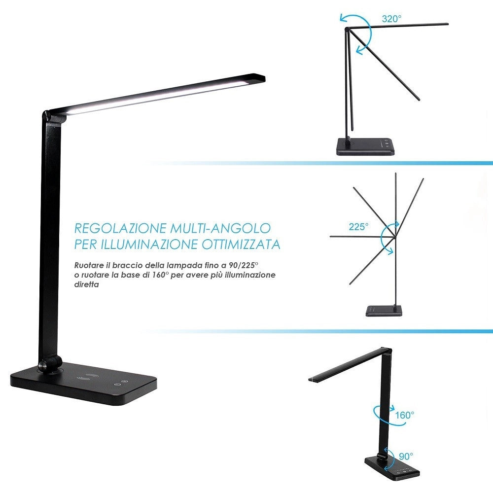 Trade Shop - Lampada Da Tavolo Led Da Scrivania Con Ricarica Wireless Per Cellulari Xc-2681 -