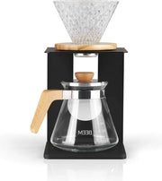 Set di caffè in vetro - 4 tazze | filtro manuale in vetro con finitura diamantata (dimensione 2) - 0,5 L caraffa in vetro con coperchio applicazioni in legno | arte del caffè manuale per un aroma di caffè particolarmente delicato