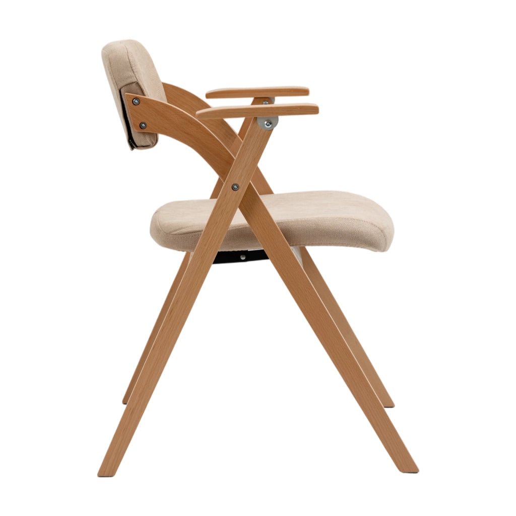 Set di 2 sedie pieghevoli con braccioli; seduta imbottita in legno; kaki