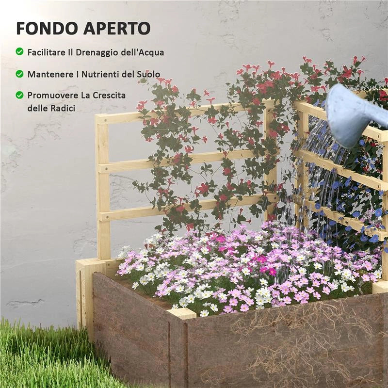 LETTO PER ORTO CON 3 TRALICCI E 2 FIORIERE IN LEGNO DI ABETE CON FONDO APERTO 119X62.5X64 CM COLOR LEGNO