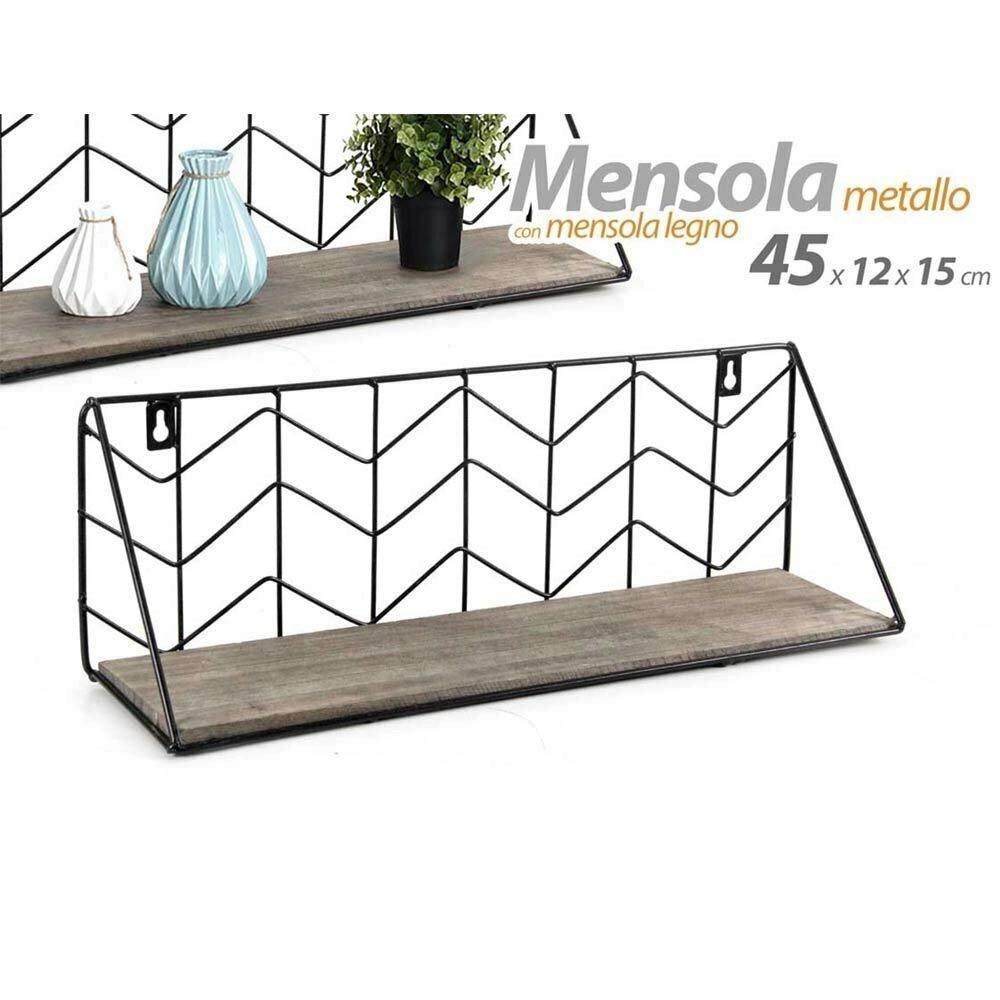 Trade Shop - Mensola Parete Rettangolare Mensola Scaffale Metallo E Legno Design Moderno -