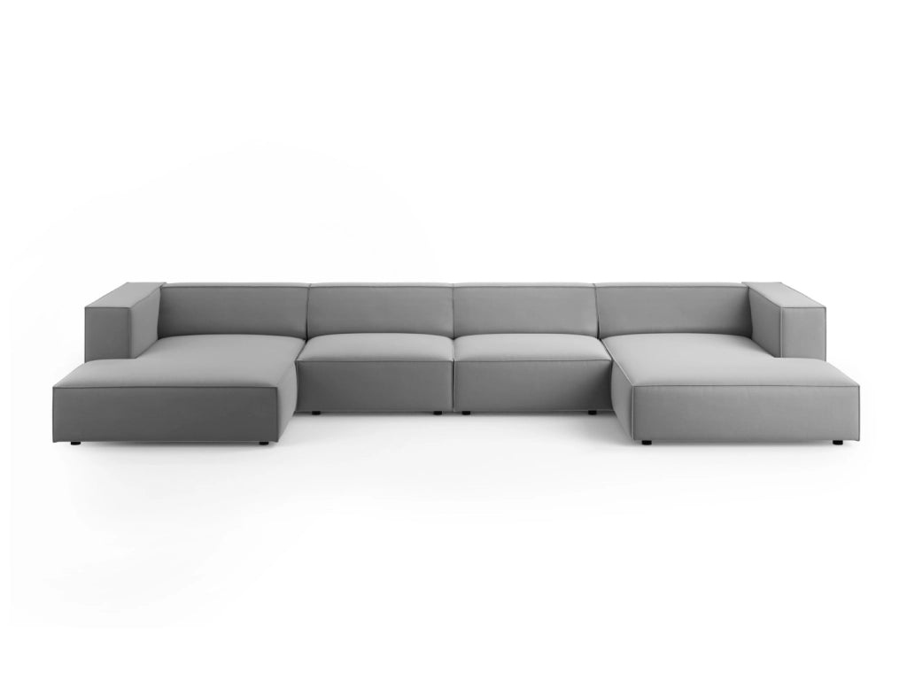 Cosmopolitan Design - Divano panoramico "Arendal" 6 posti in velluto grigio chiaro 