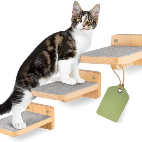 Kit di salita per gatti con trappola per gatti da parete, set di 3, salita per muri, scala per gatti, accessori aggiuntivi per gatti, misura M, krabpaal in legno moderno.