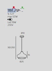 SOSPENSIONE OTTONE SATINATO 1 LUCE VETRO PICCOLO RUBINO 1191OS-SP-RU