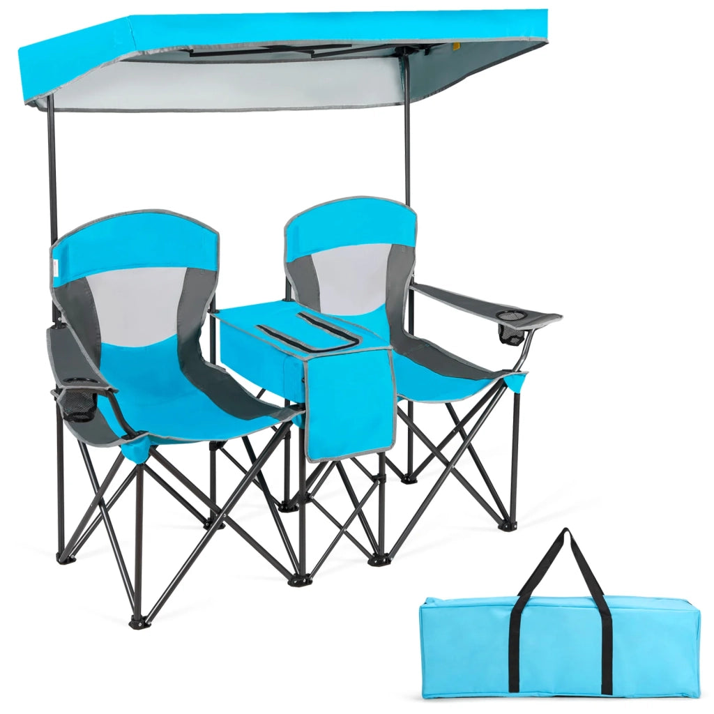 Sedia da campeggio doppia pieghevole 166,5 x 72 x 151 cm comoda e pratica in tessuto Oxford blu scuro 20_0011295