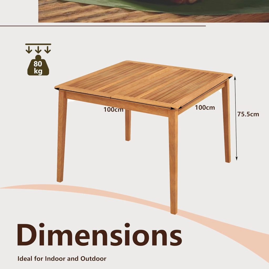 Tavolo da Giardino con Foro per Ombrellone da 5 cm, Tavolo da Pranzo in Legno di Acacia, Tavolo Rettangolare per 4 Persone, per Esterno, Balcone, Cortile, Veranda (Modello I)
