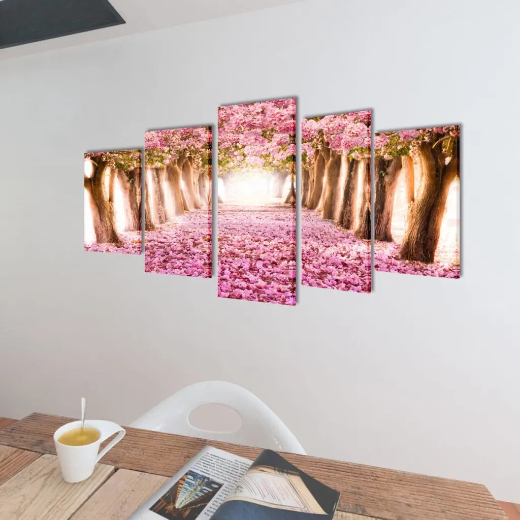 5 pz Set Stampa su Tela da Muro Fiori di Ciliegio 200 x 100 cm 241575