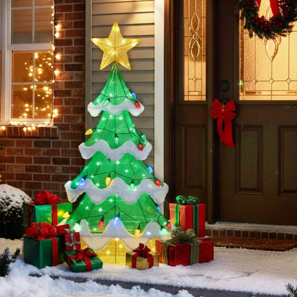 Albero 3D in rete esterni e interni con 34 luci colorate a forma di fragola, Albero di natale illuminato 130 cm