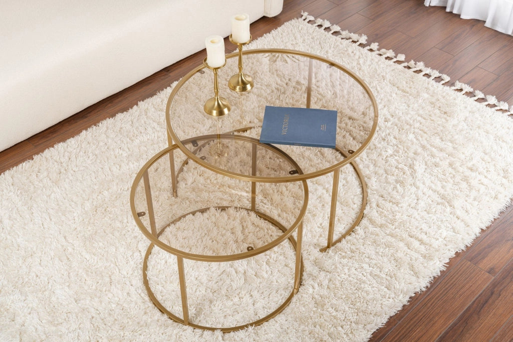 Set di 2 tavolini in metallo "Aurum" - 80 x 80 x 43 cm - Oro Bronzo