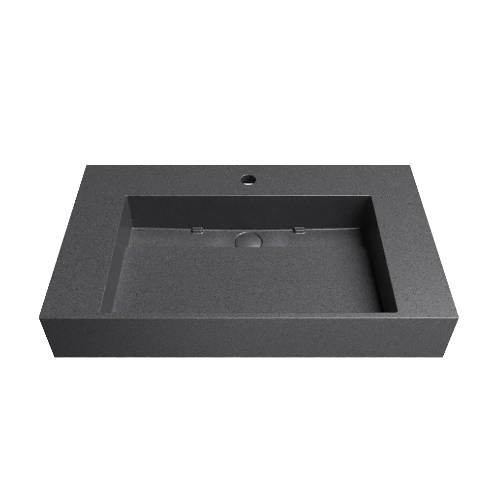Lavabo sospeso a muro rettangolare 90x48x13 cm cm in microcemento nero | Tasman