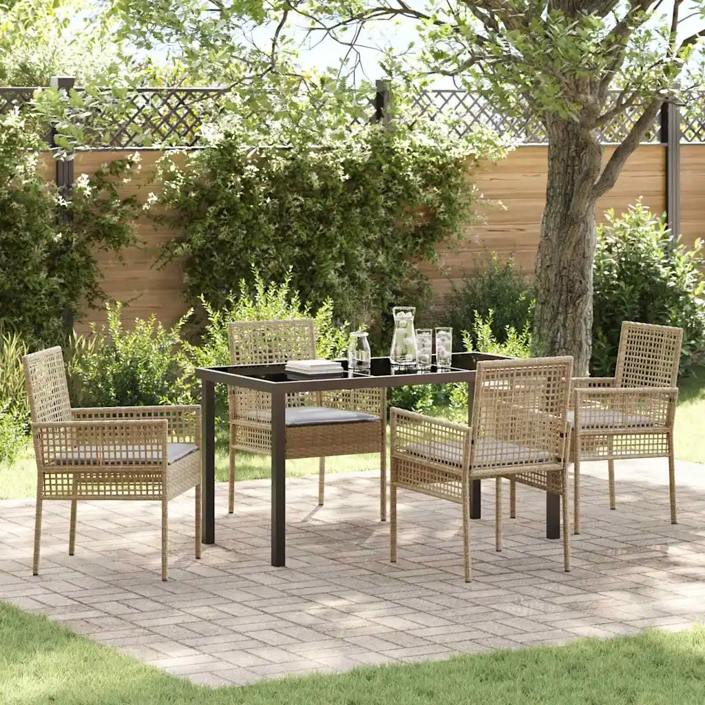 Set da Pranzo per Giardino con cuscino 5 pcs Beige polyrattan