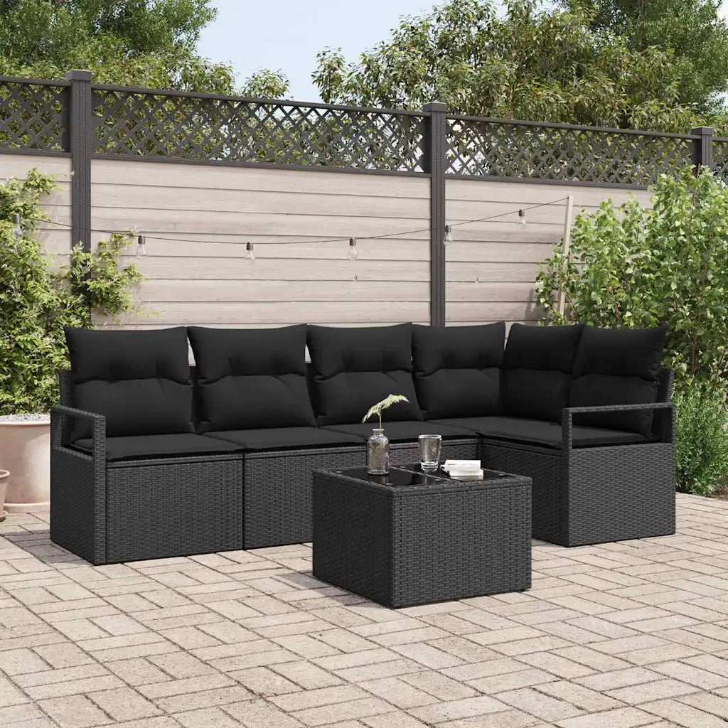 Set di divani con cuscino 6 pcs Nero polyrattan 3346393