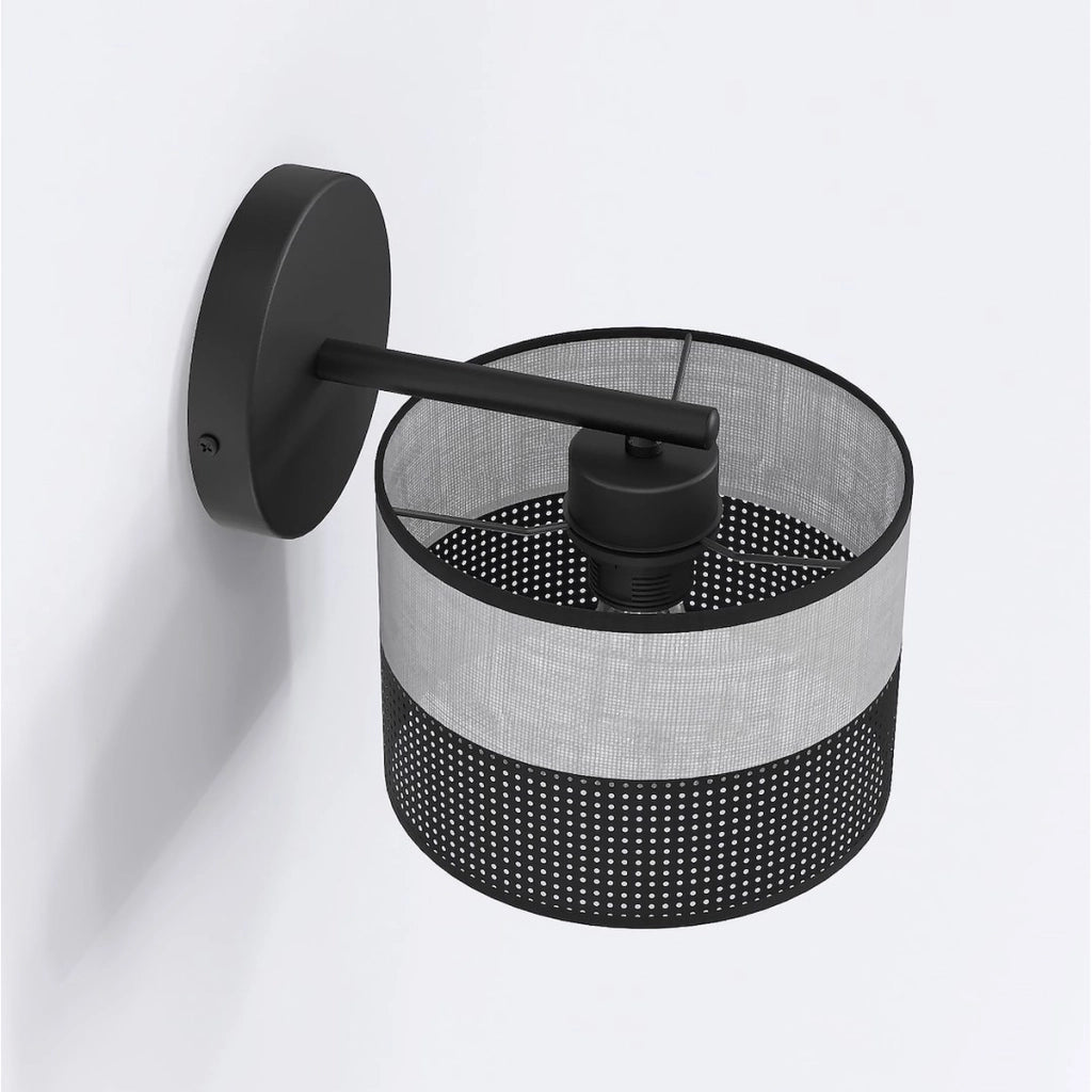 Lampada a parete Karbon in acciaio nero e tessuto grigio