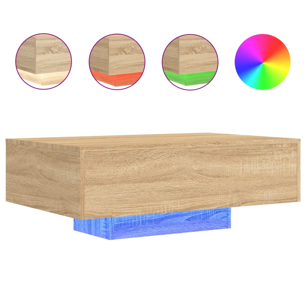 Tavolino da Soggiorno con Luci LED Rovere Sonoma 85x55x31 cmcod mxl 110052